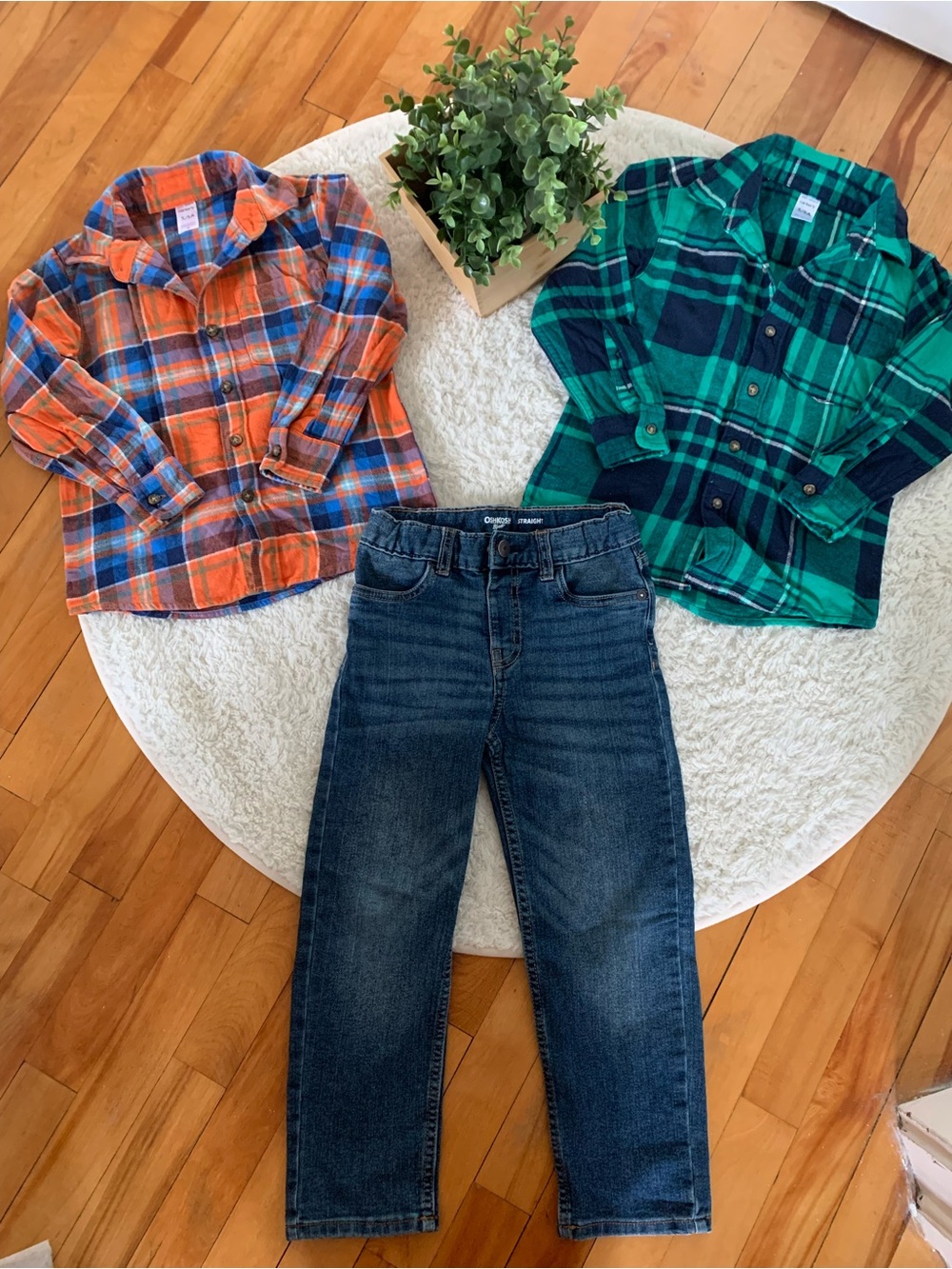 OshKosh B'gosh  & Carter Orange & Green Plaid Button-Down Shirts & Jeans